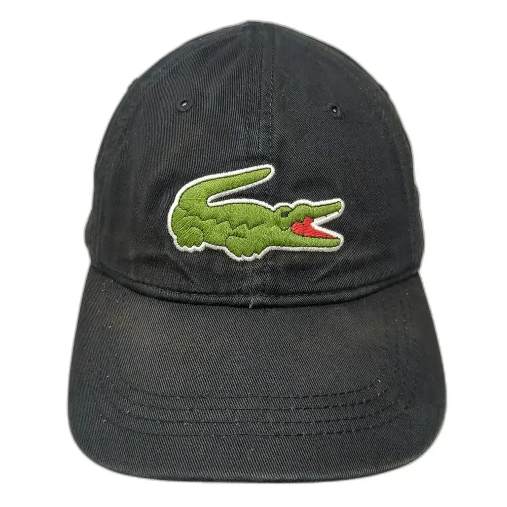 Lacoste Baseball Cap Black One Size Large Embroidered Crocodile Slideback Hat